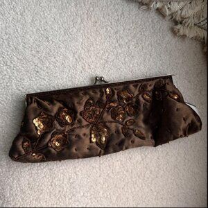brown beaded clutch